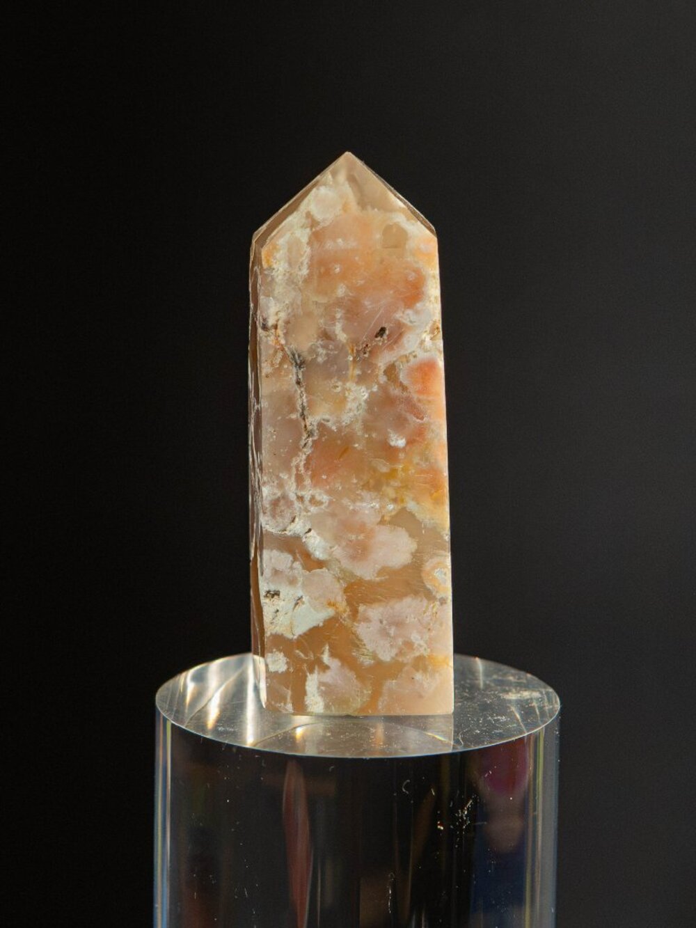 • Natural Flower Agate Crystal Tower Point 2.5” Cherry Blossom Sakura Agate